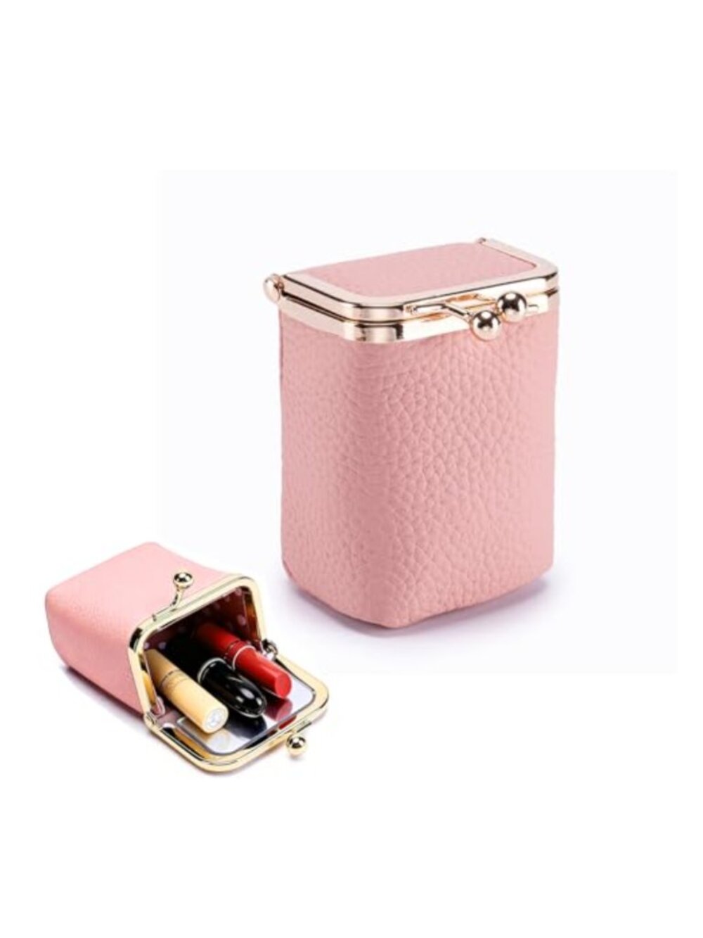 Litchi Leather Coin Purse Lipstick Case with Mirror Mini Cosmetic Bag